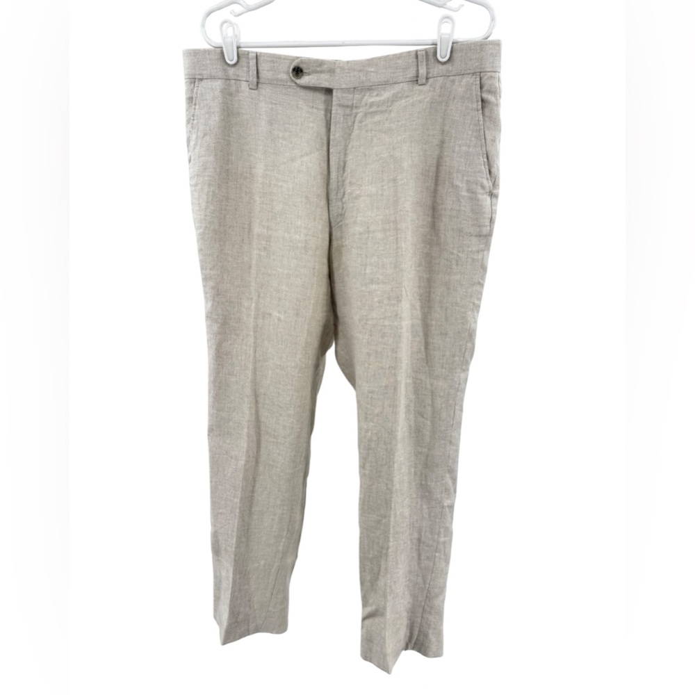 Ballin Relax Men's Cream 100% Linen Dress Pants 38 neutral office summer casual